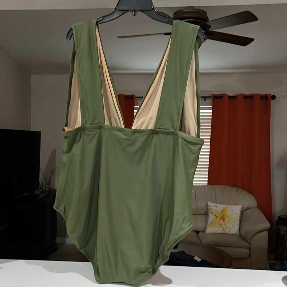 J.Crew Plunge V-Neck One-Piece Swimsuit Safari Green Size 24 NWT